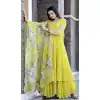 Designer Party Wear Faux Blooming Embroidery Work Readymade Gown With Dupatta In Yellow - 7220174943