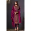 Burgundy Color Cationic Georgette Embroidery Work Traditional Festival Wear Salwar Suit  - 7222174949