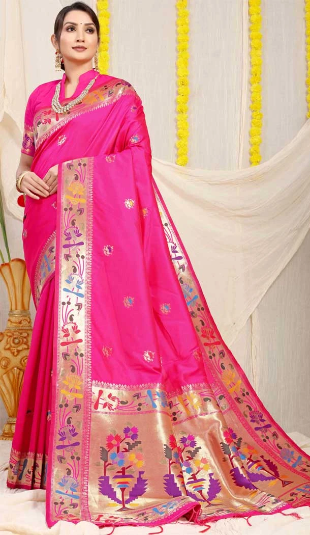Pink Color Banarasi Silk Jacquard Work Traditional Party Wear Saree - 7231175002