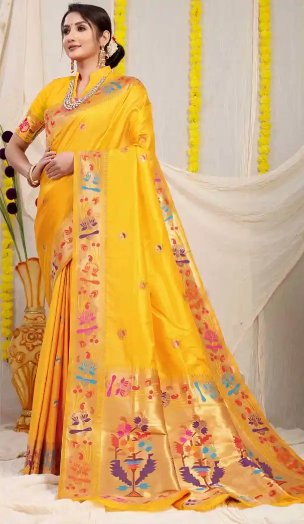 Yellow Color Banarasi Silk Jacquard Work Traditional Party Wear Saree - 7231175003