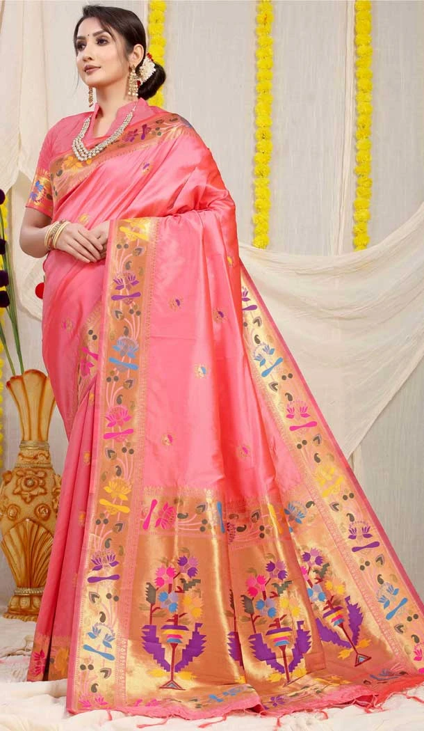 Light Pink Color Banarasi Silk Jacquard Work Traditional Party Wear Saree - 7231175004