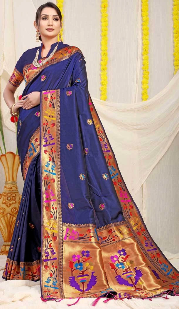 Navy Blue Color Banarasi Silk Jacquard Work Traditional Party Wear Saree - 7231175005