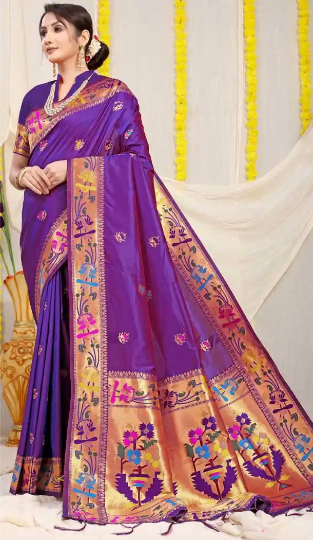Purple Color Banarasi Silk Jacquard Work Traditional Party Wear Saree - 7231175006