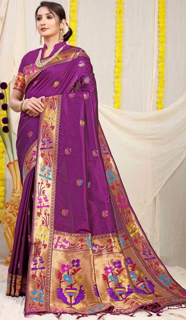 Wine Color Banarasi Silk Jacquard Work Traditional Party Wear Saree - 7231175007