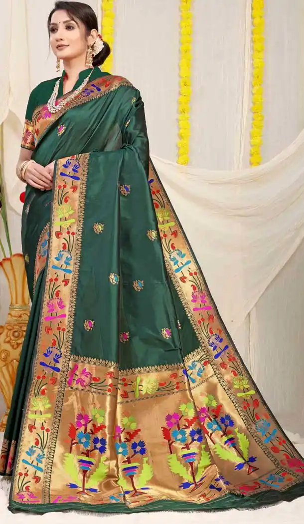 Green Color Banarasi Silk Jacquard Work Traditional Party Wear Saree - 7231175008