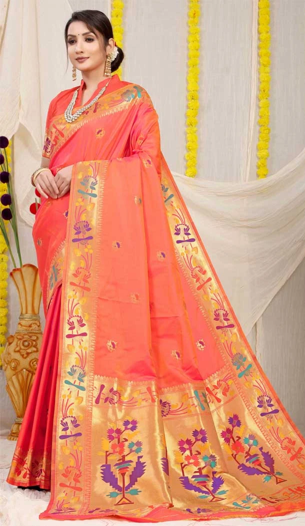 Redish Pink Color Banarasi Silk Jacquard Work Traditional Party Wear Saree - 7231175010