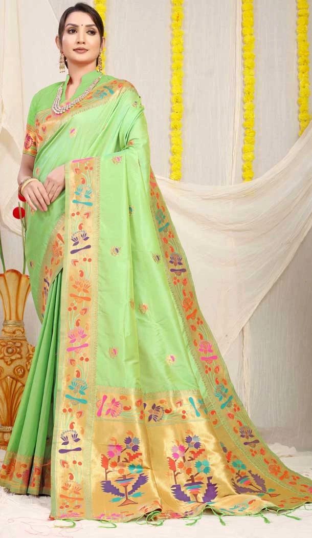 Pista Color Banarasi Silk Jacquard Work Traditional Party Wear Saree - 7231175011