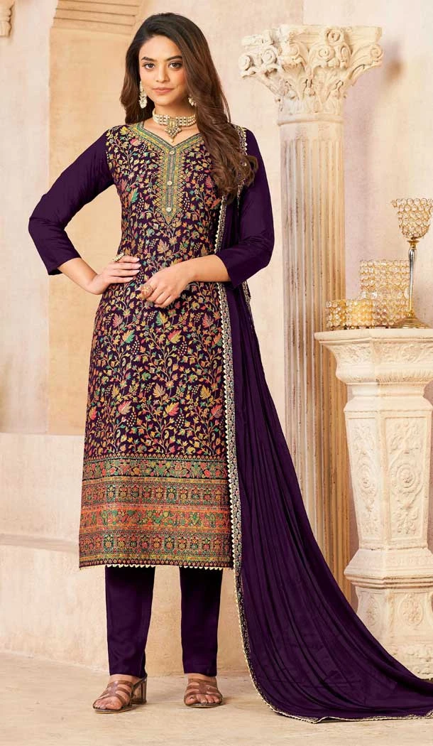 Designer Festival Wear Dola Jacquard Diamond Work Pakistani Salwar Suit In Wine Color - 7234175018