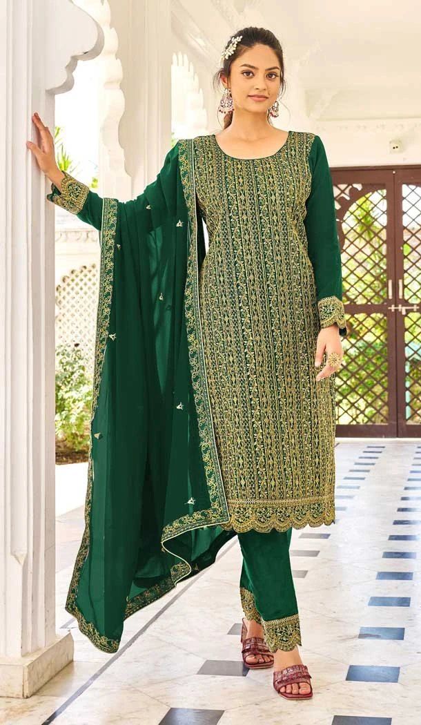 Green Color Fox Georgette Embroidery Work Designer Pakistani Salwar Kameez - 7238175045