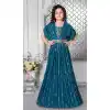 Designer Party Wear Rama Color Fox Georgette Heavy Embroidery Work Kid's Gown - 7237175040