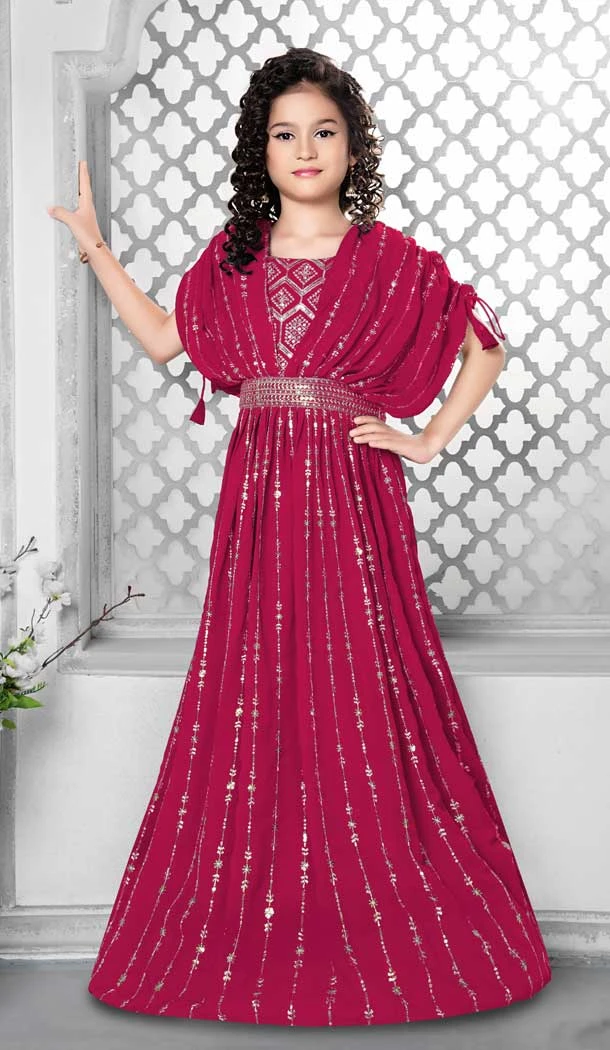 Designer Party Wear Pink Color Fox Georgette Heavy Embroidery Work Kid's Gown - 7237175041