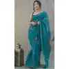 Teal Color Pure Organza Digital Floral Printed Chikankari Work Party Wear Saree - 7260175140