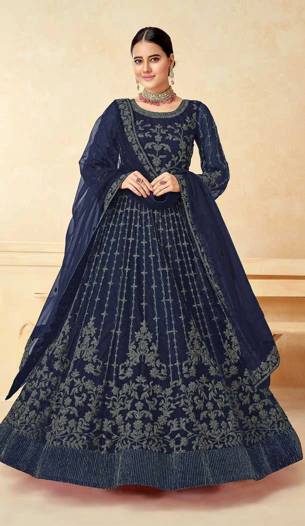 Party Wear Navy Blue Color Net Sequence Embroidery Work Heavy Salwar Suit - 7274175214