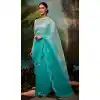 Designer Party Wear Organza Silk Swarovski Stone Work Saree In Sky Blue - 7224174958