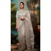 Designer Party Wear Organza Silk Swarovski Stone Work Saree In Grey - 7224174962