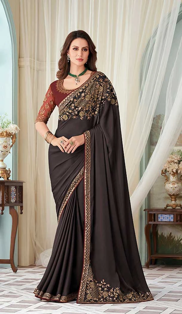 Milano Silk Jacquard Work Black Color Party Function Wear Saree - 7246175076