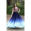 Party Wear Faux Blooming Multi Embroidery Work Readymade Gown In Blue - 7286175302