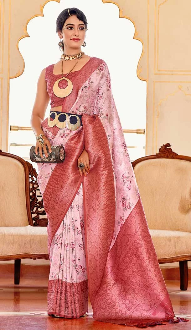 Function Wear Soft Silk Digital Print Work Traditional Wear Saree In Pink - 7289175320