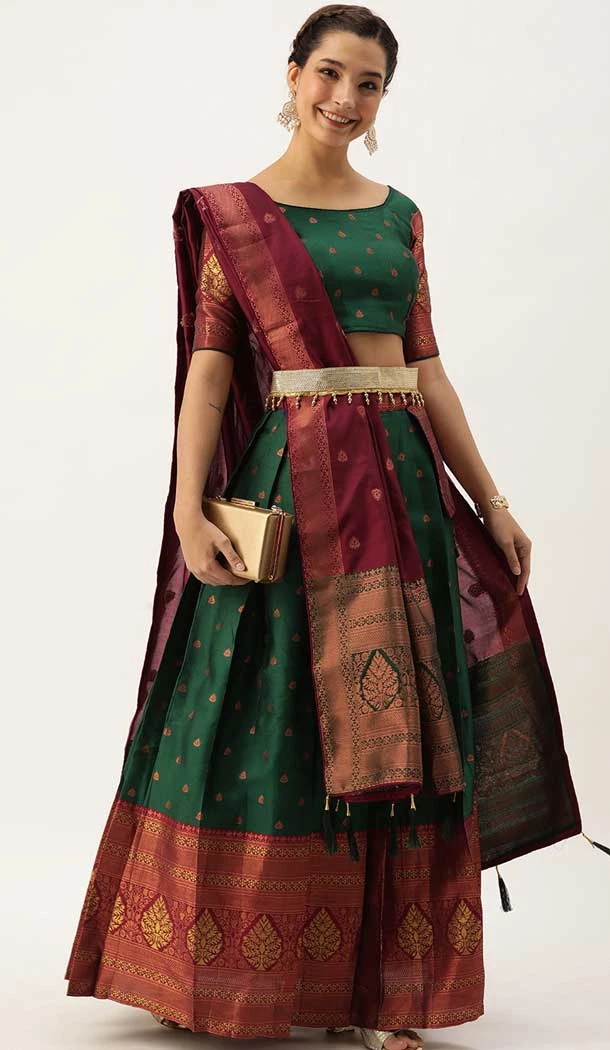 Traditional Function Wear Lichi Silk Digital Print Work Lehenga Choli In Green - 7304175393
