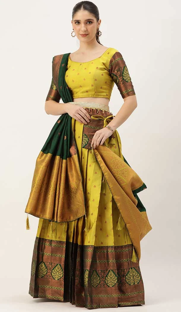 Traditional Function Wear Lichi Silk Digital Print Work Lehenga Choli In Yellow - 7304175395