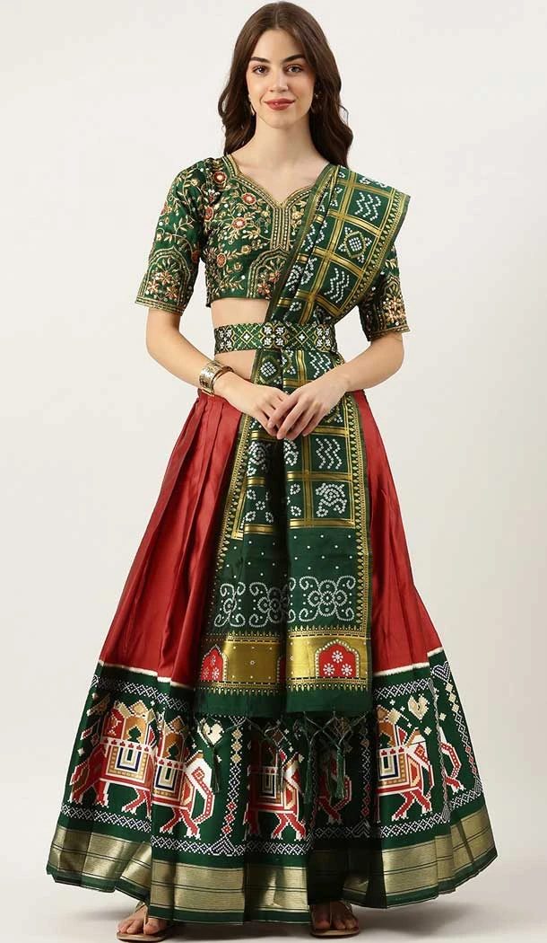 Festival Wear Lichi Silk Patola Print Work Maroon Color Traditional Lehenga Choli - 7305175396