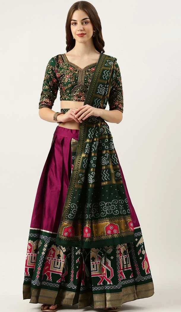 Festival Wear Lichi Silk Patola Print Work Purple Color Traditional Lehenga Choli - 7305175397