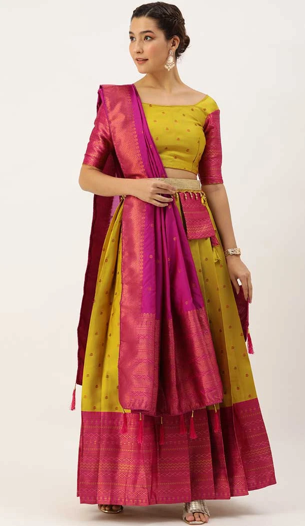 Yellow Color Lichi Silk Digital Print Work Party Wear Traditional Plus Size Lehenga Choli - 7325175520