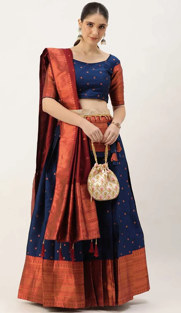 Navy Blue Color Lichi Silk Digital Print Work Party Wear Traditional Plus Size Lehenga Choli - 7325175521
