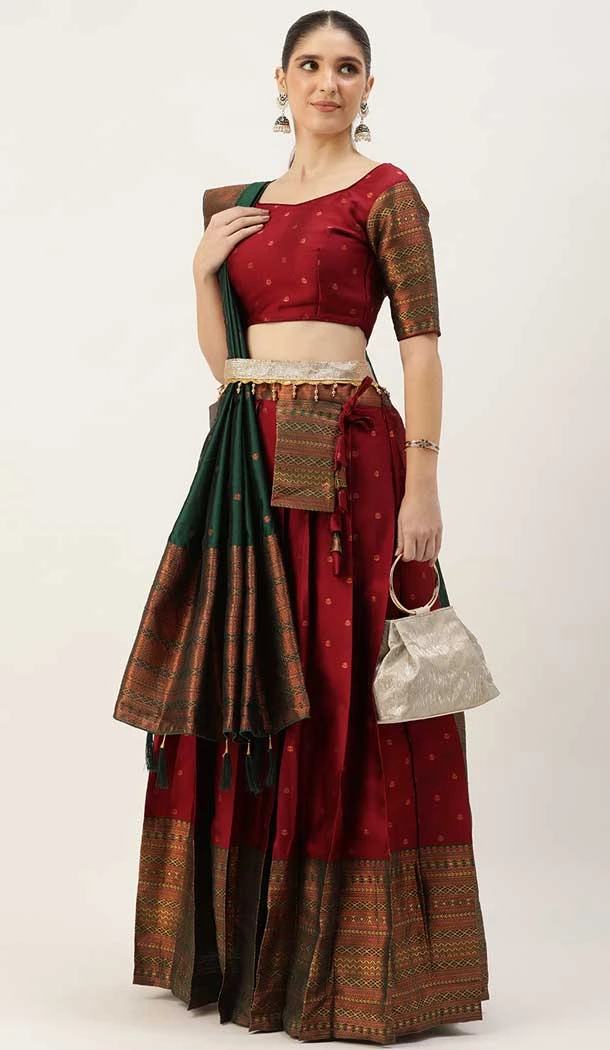 Maroon Color Lichi Silk Digital Print Work Party Wear Traditional Plus Size Lehenga Choli - 7325175522