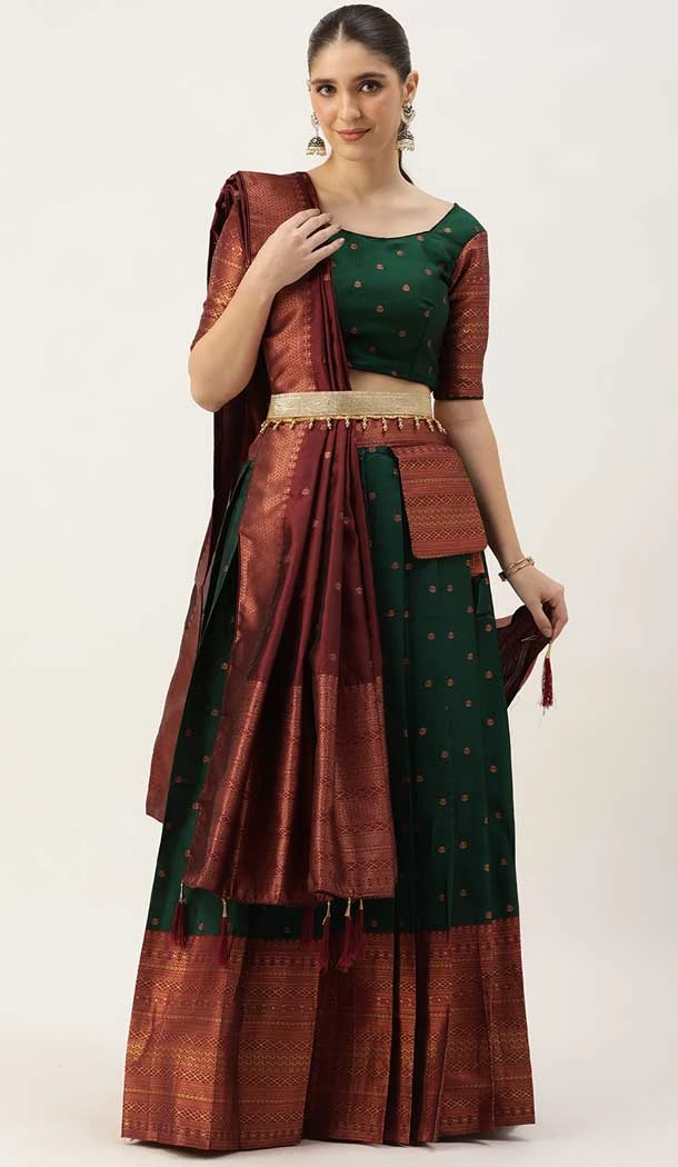 Green Color Lichi Silk Digital Print Work Party Wear Traditional Plus Size Lehenga Choli - 7325175523