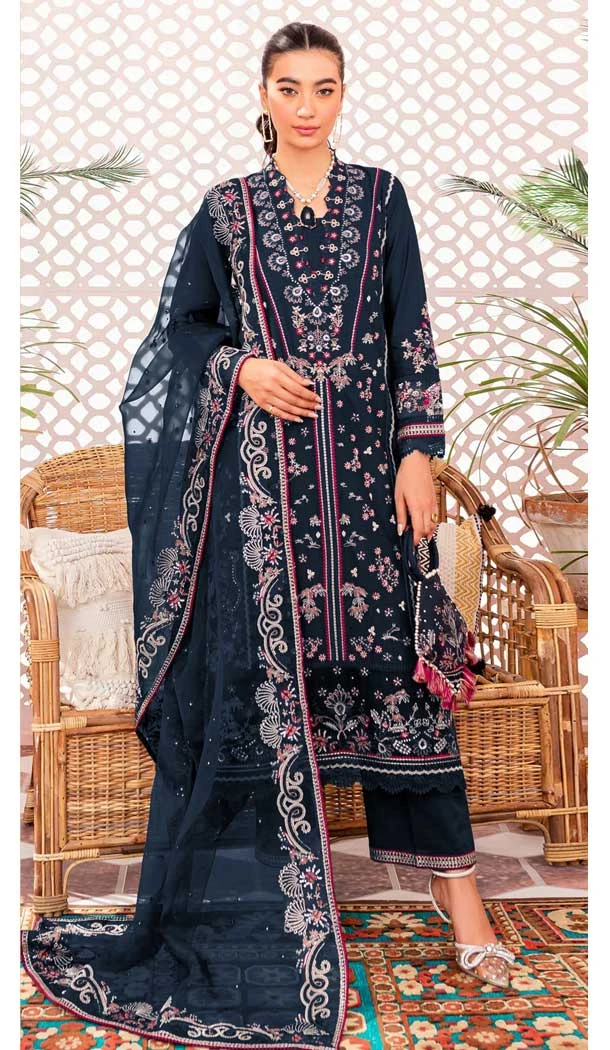Navy Blue Color Faux Georgette Embroidery Work Pakistani Style Salwar Kameez - 7329175542