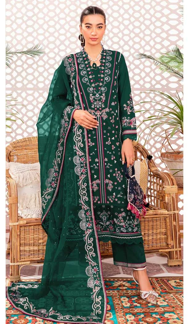 Green Color Faux Georgette Embroidery Work Pakistani Style Salwar Kameez - 7329175543