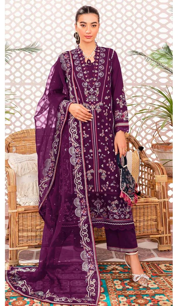 Purple Color Faux Georgette Embroidery Work Pakistani Style Salwar Kameez - 7329175544