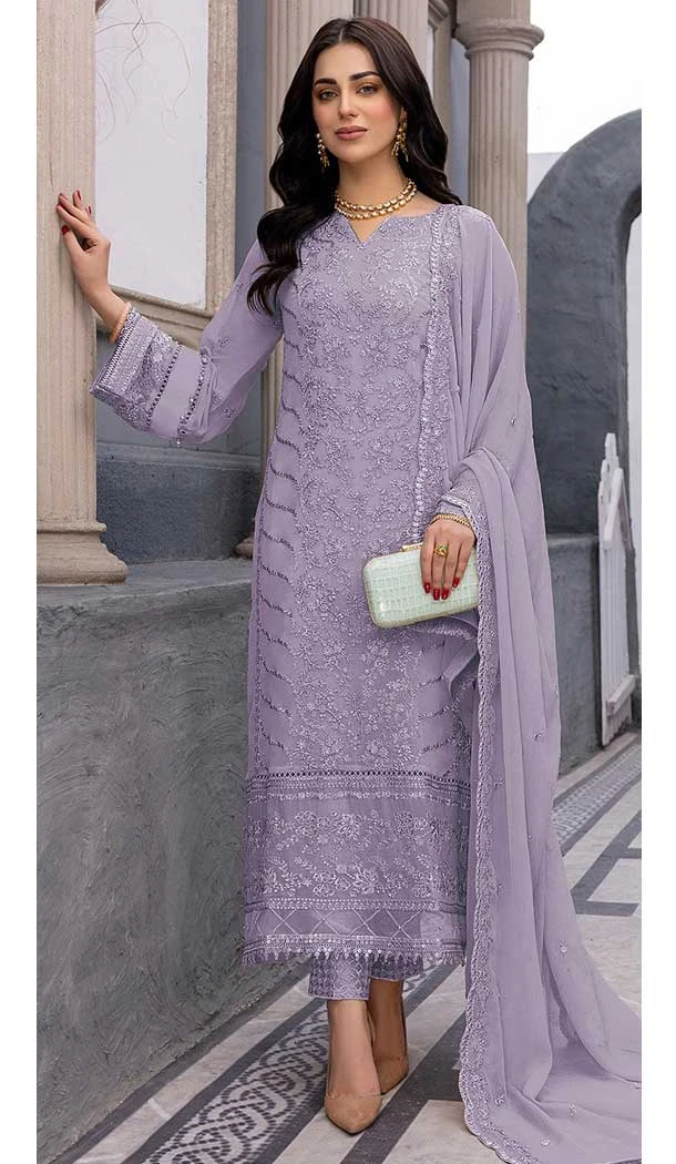 Casual Wear Violet Color Faux Georgette Embroidery Work Heavy Salwar Suit - 7340175654