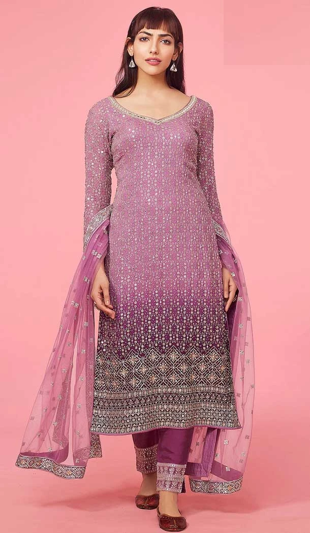 Purple Color Faux Georgette Embroidery Work Traditional Festival Wear Salwar Suit - 7368175851