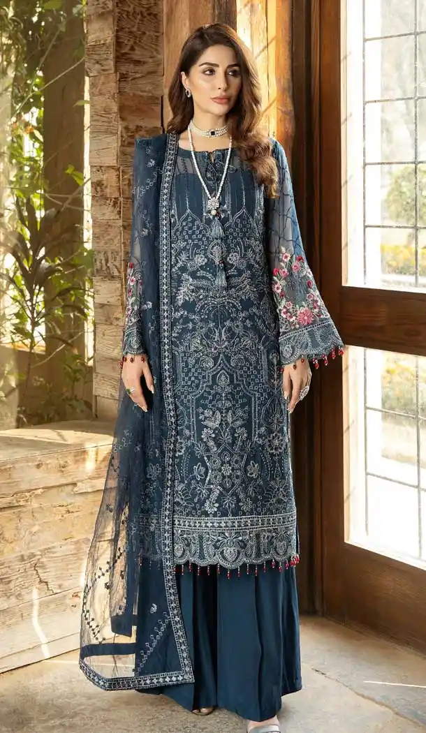 Function Wear Faux Georgette Embroidery Work Pakistani Salwar Suit In Teal Blue - 7341175657