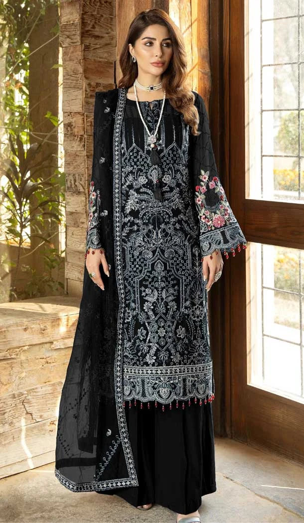 Function Wear Faux Georgette Embroidery Work Pakistani Salwar Suit In Black - 7341175660
