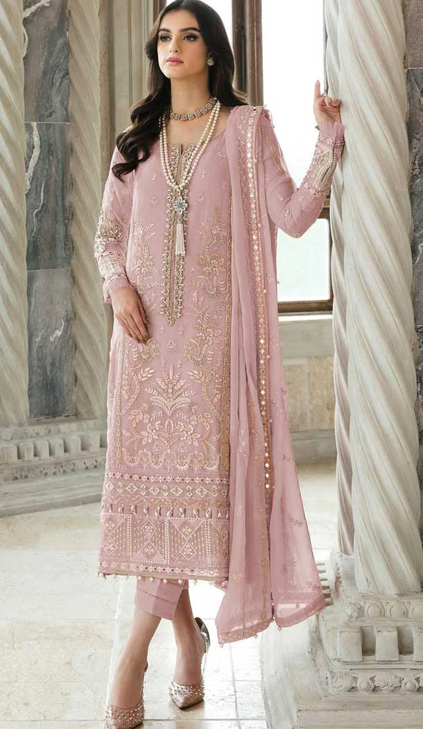 Pink Color Faux Georgette Embroidery Work Casual Wear Salwar Suit - 7355175737