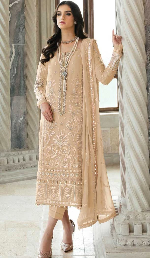 Light Peach Color Faux Georgette Embroidery Work Casual Wear Salwar Suit - 7355175738