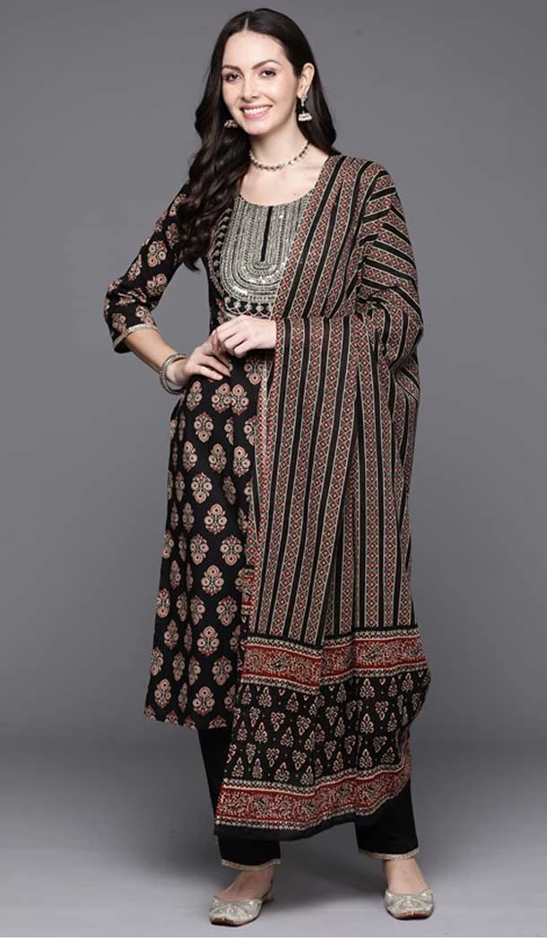 Black Color Cotton Blend Sequence Work Party Wear Readymade Salwar Suit - 7362175768