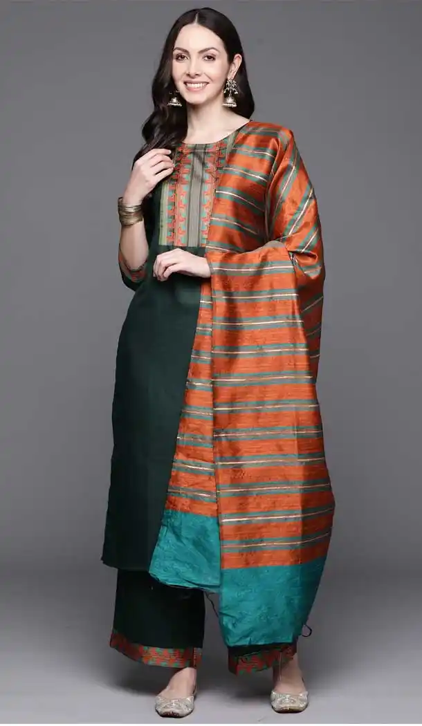 Green Color Cotton Blend Printed Work Party Wear Readymade Salwar Suit - 7362175774