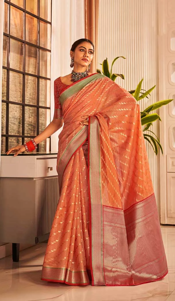 Peach Color Banarasi Silk Weaving Work Designer Function Wear Saree - 7652177421 Peach Color Banarasi Silk Weaving Work Designer Function Wear Saree - 7652177421
