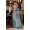 Party Wear Kanchivaram Silk Jacquard Work Designer Saree In Blue - 7653177425