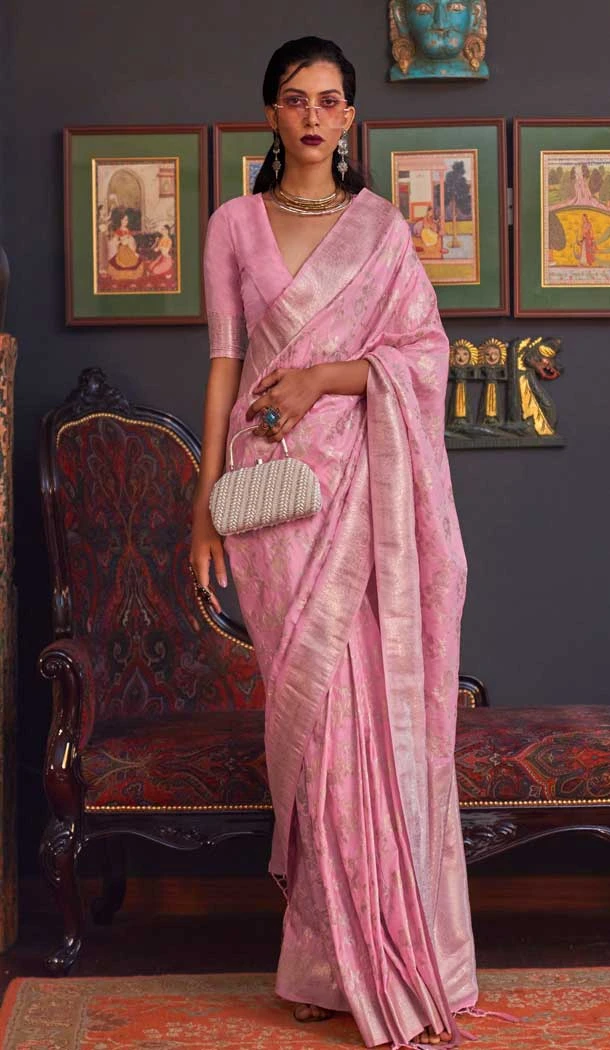 Pink Function Wear Designer Silk Saree With Weaving Work - 7667177498