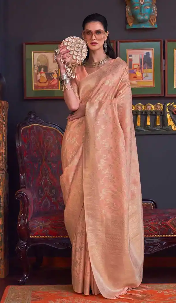 Peach Color Function Wear Designer Silk Saree With Weaving Work - 7667177501
