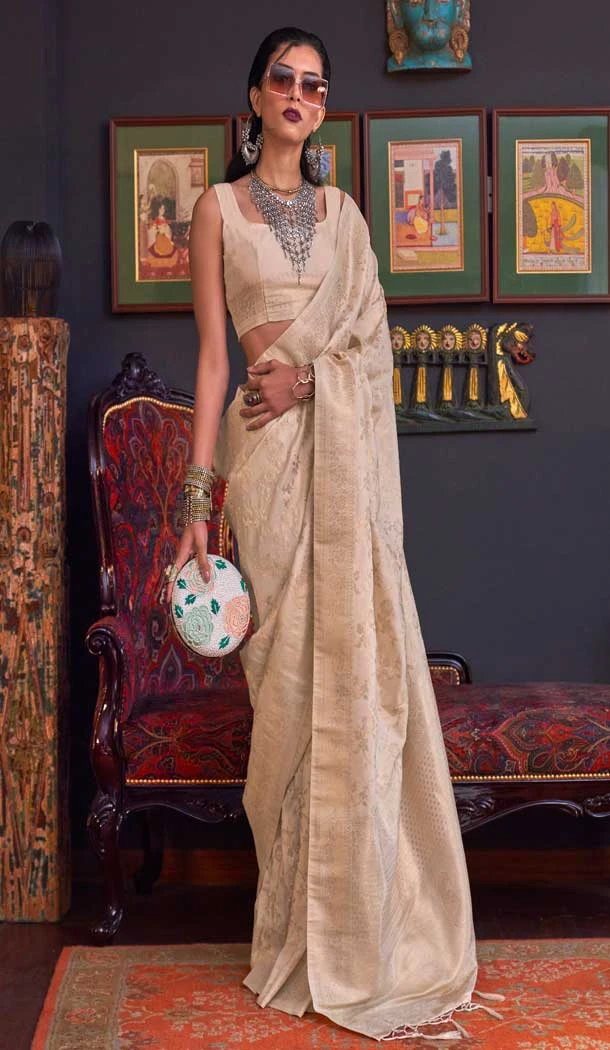 Beige Color Function Wear Designer Silk Saree With Weaving Work - 7667177502