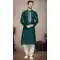Green Color Resham And Mirror Work Jacquard Designer Function Wear Plus Size Men's Kurta Pajama - 7675177607