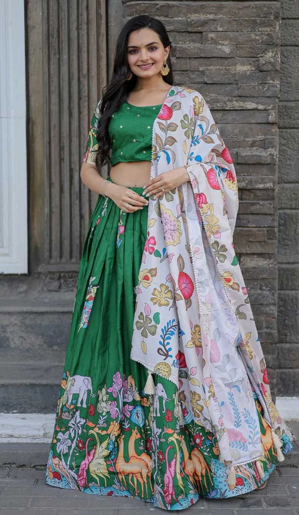 Green Color Designer Party Wear Printed Dola Silk Plus Size Lehenga Choli -7680177626