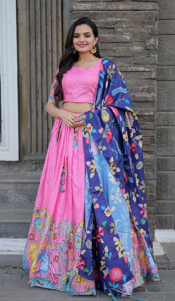 Pink Color Designer Party Wear Printed Dola Silk Plus Size Lehenga Choli -7680177627