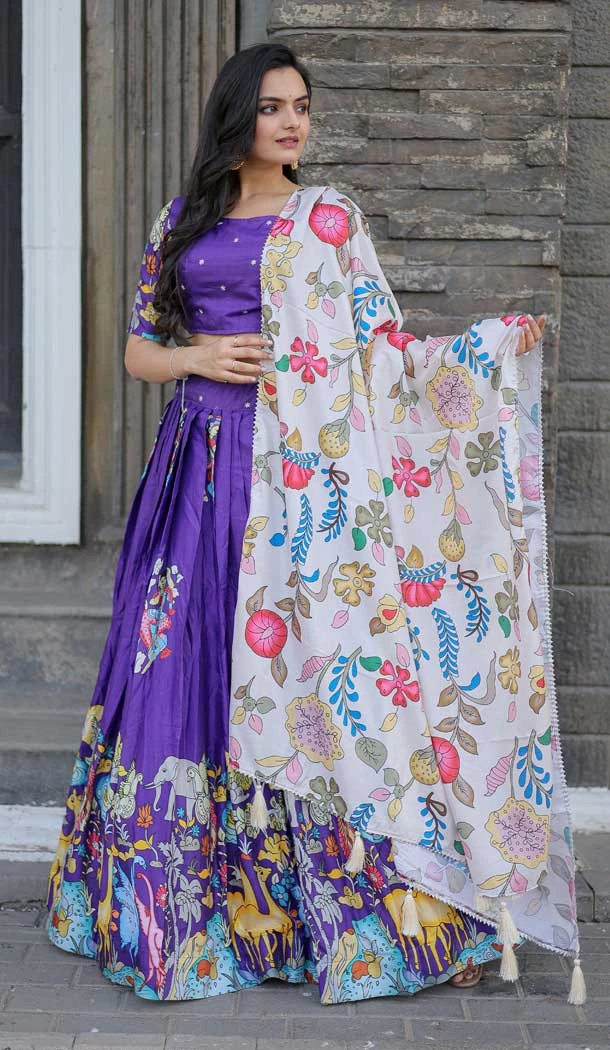 Purple Color Designer Party Wear Printed Dola Silk Plus Size Lehenga Choli -7680177628